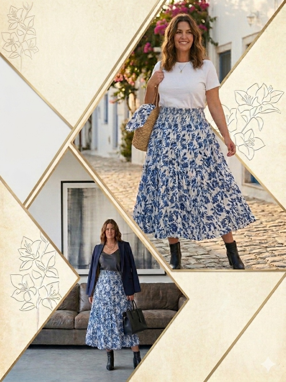 Grace Elements Printed Midi Skirt XL